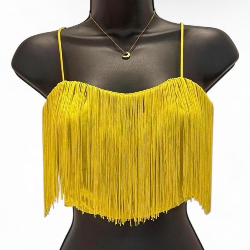 Y2K Inspired H&M Vibrant Yellow Long Fringe Crop Cami Top
